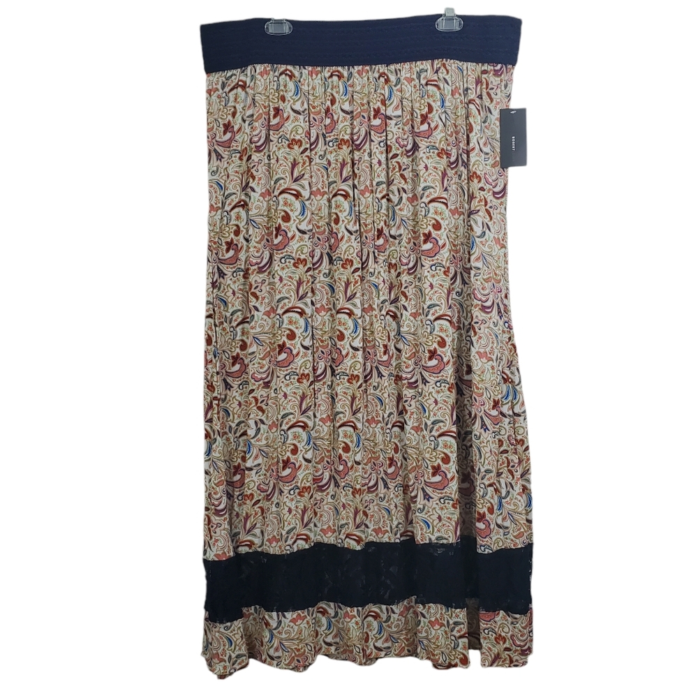 NWT Maxi Skirt Paisley Floral Lace Tiered Bohemian Peasant Robert Louis Size 3X